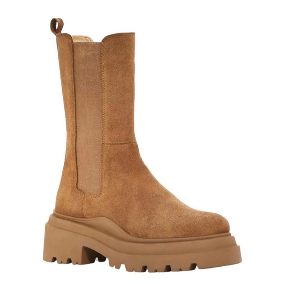 NIB Aqua Jessy Pull On Brown Taupe Suede Mid Calf Chelsea Boots Booties - Picture 1 of 11